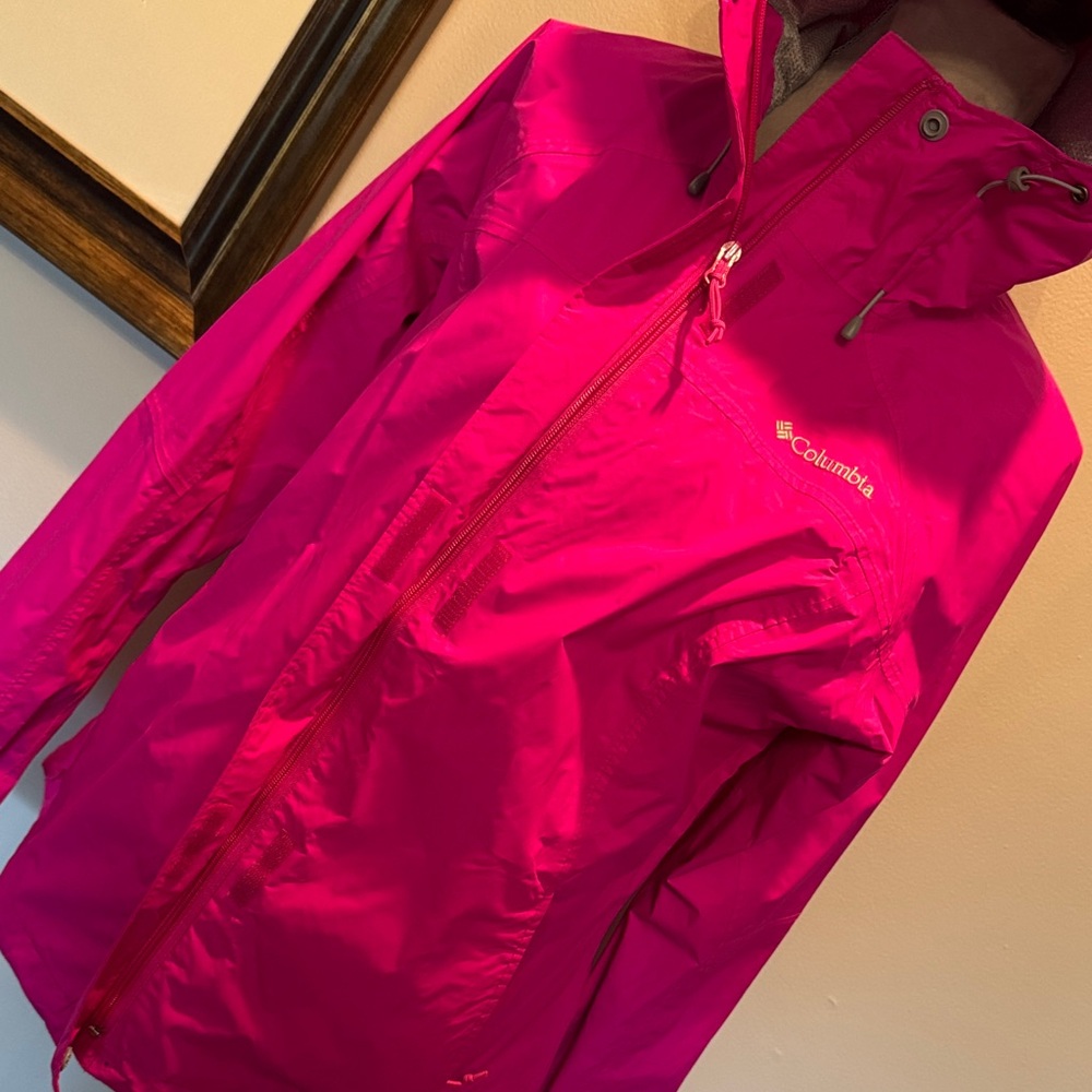 Columbia Women's Omni tech Bright Pink wind or rain Jacket EUC L - Picture 6 of 15
